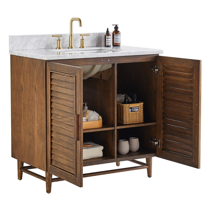 Lowell 36" Freestanding Standard Single Bathroom Vanity with Top, Carrara Marble