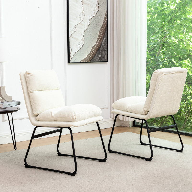 De 2 chaises de salle à manger en blanc vanille - Revêtement en mélange, base luge, revêtement en similicuir facile d'entretien, assise stable et confortable