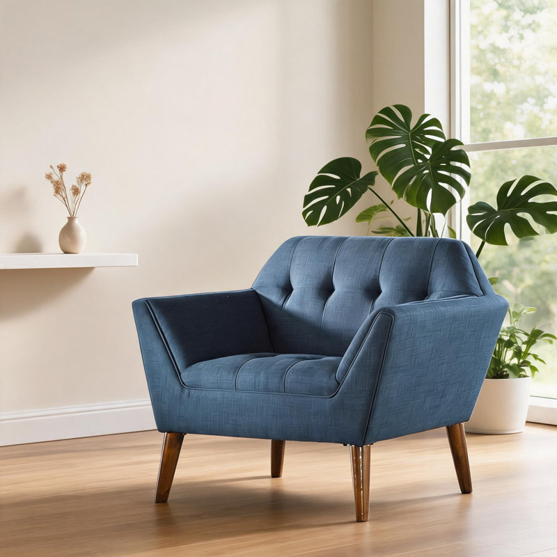 Fauteuil d'appoint rembourré en polyester bleu foncé Mid-Century, Marine