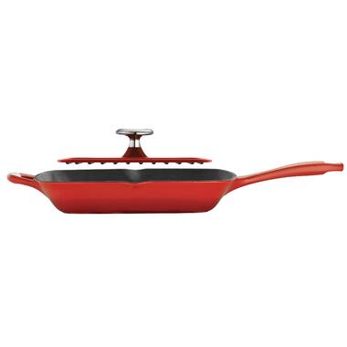 Enameled Cast Iron Square Grill Pan Lodge 26 cm Red