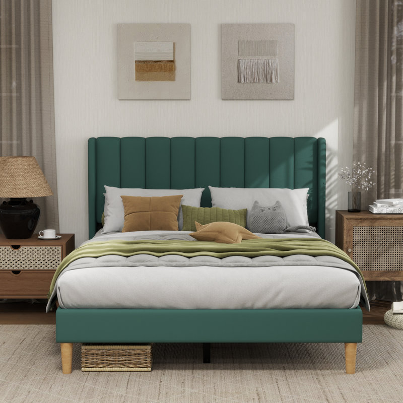 Sutter Upholstered Wingback Bed, Full / Double, Green