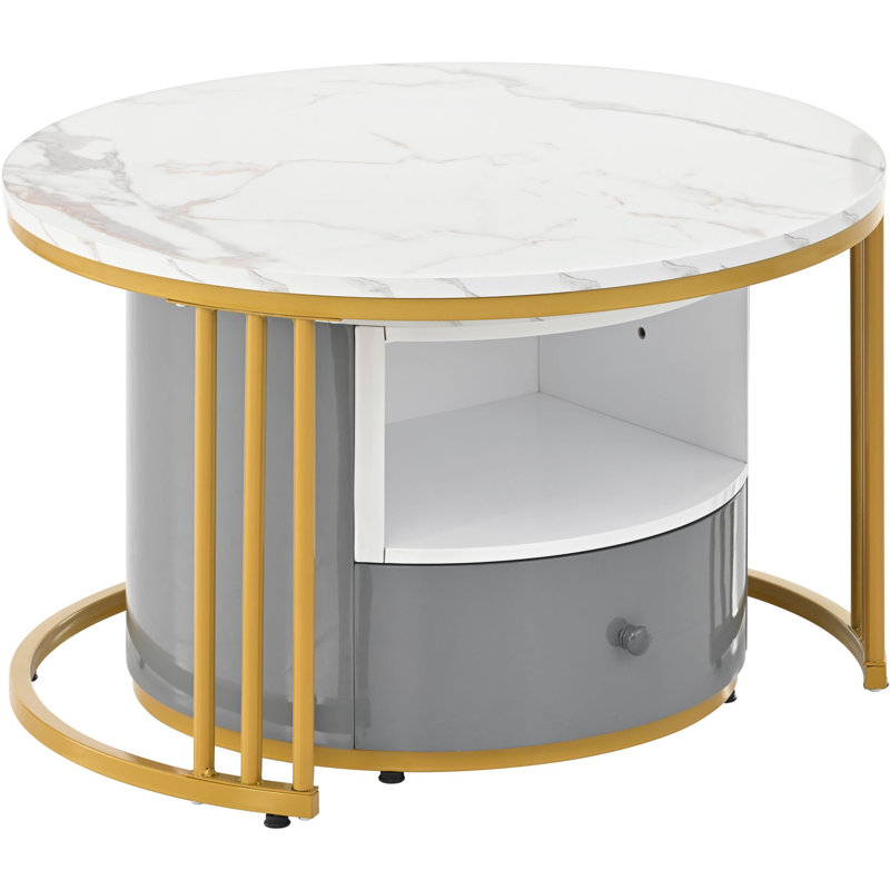 Aloisius Frame Coffee Table with Storage, White/Grey