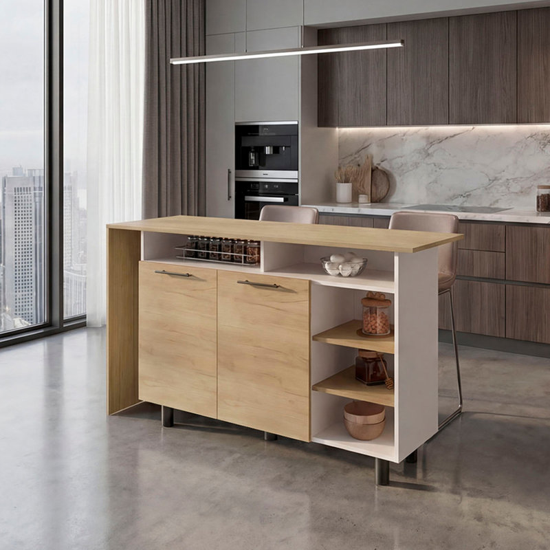 Îlot de cuisine avec armoire de rangement Korega, Blanc