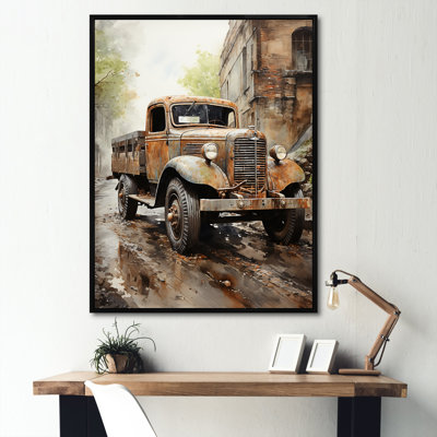 Camion de livraison brun des années 1950 - Camion, salon d'art mural