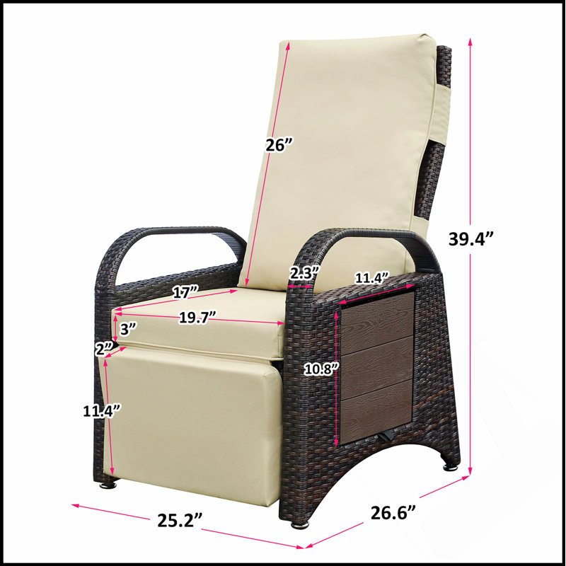 Fauteuil inclinable d'extérieur avec mécanisme de réglage séparé, osier en PE, dossier et repose-pieds réglables, coussin moelleux amovible pour un bain de soleil et de détente