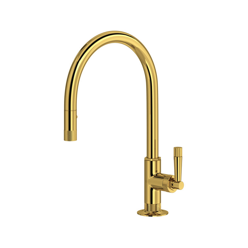 Graceline® C-Spout Pull-Down Kitchen Faucet, Unlacquered Brass