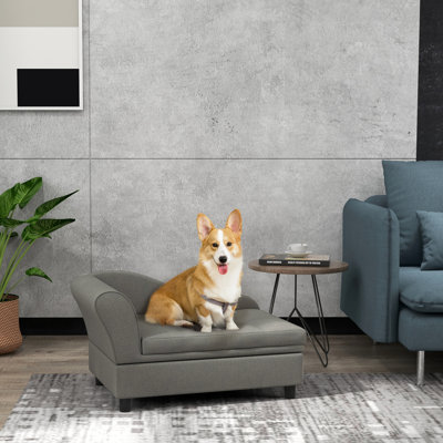 Coussin pour chien surélevé pour chien, gris, coussin confortable, rangement caché, lit pour chien de petite et moyenne taille à assemblage facile, gris avec compartiment et coussin confortable