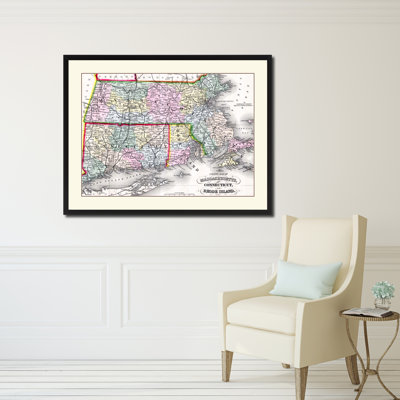 Carte sur toile avec cadre 16 x 21 Massachusetts Connecticut Rhode Island