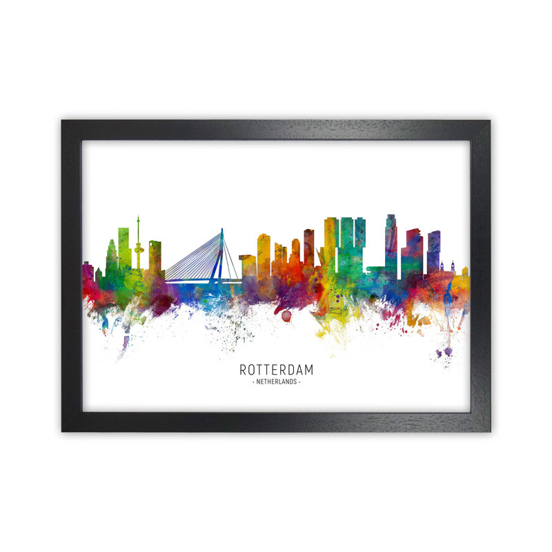 Rotterdam Netherlands Skyline by Michael Tompsett - Print, 25cm H x 34cm W x 3cm D, Black Framed