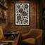 Plantes et fleurs à motif floral noir sur fond crème-2138657536