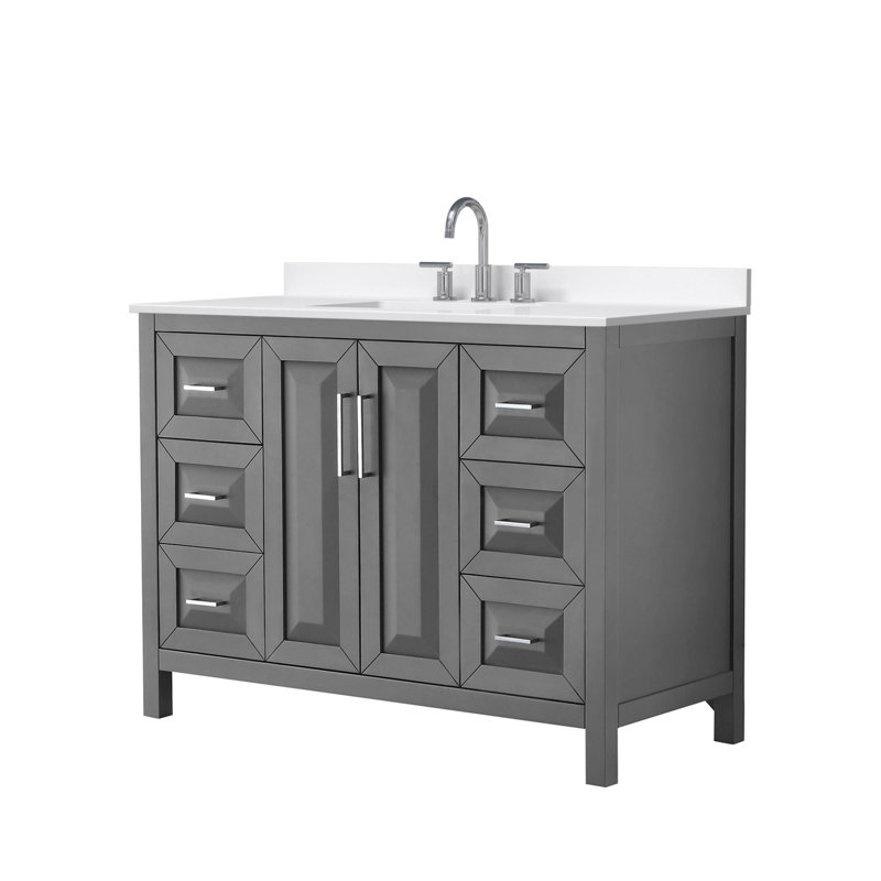 Daria 48'' W Vanity, White Quartz, Gray, Polished Chrome