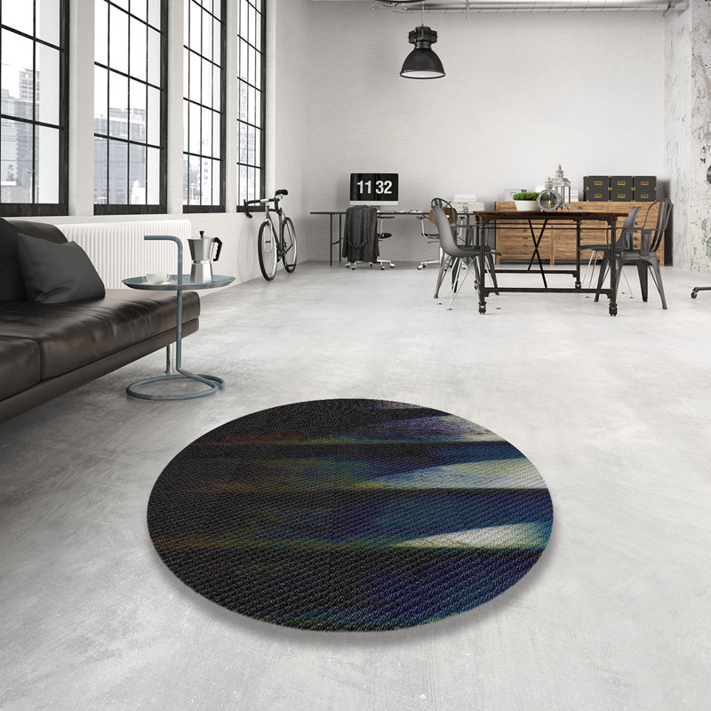 Tapis abstrait bleu marine, Rond 6 pi