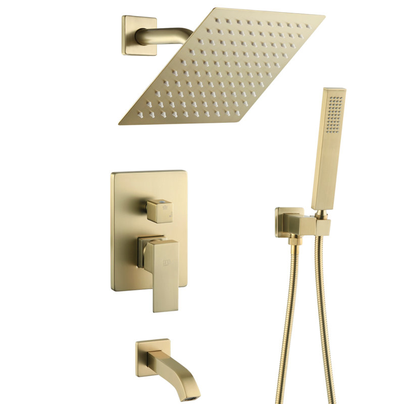 Bathroom Shower Faucet System. Rainfall Shower Faucet with Tub Spout and Handheld Showerhead, Brushed Golden