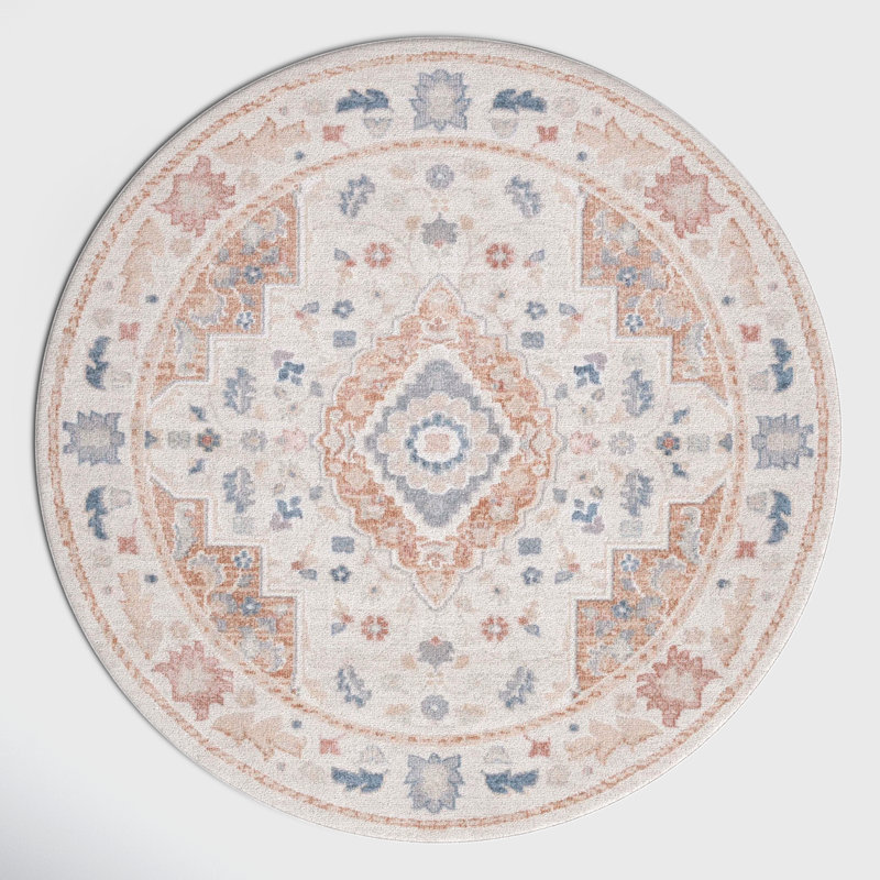 Mayhill Oriental Area Rug in Beige/Rust/Blue, Round 6'7"