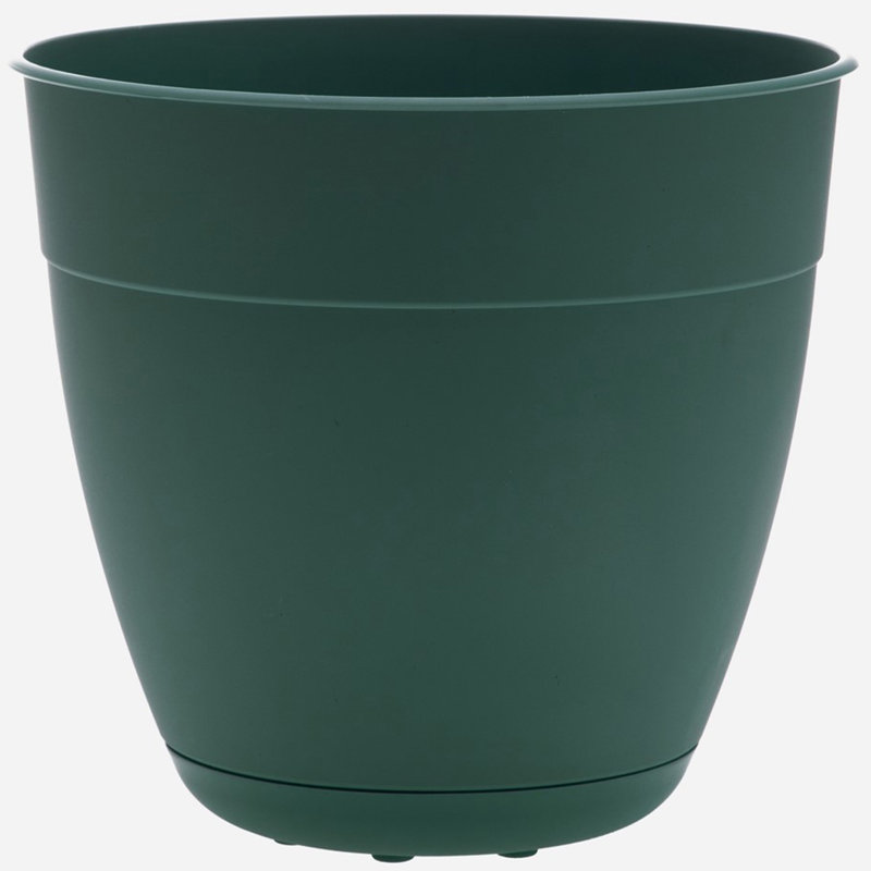 Dayton Traditional Recycled Plastic Indoor/Outdoor Planter with Attached Saucer, Turtle Green, 14.59" H x 16" W x 16" D