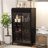 47.6" Tall Metal Storage Cabinet With Glass Doors & Flip-Top, 4-Tier Display Cabinet With Open Shelves, Freestanding Steel Sideboard Buffet For Kitchen, Living Room, Home Office, Dining Room, Bathroom