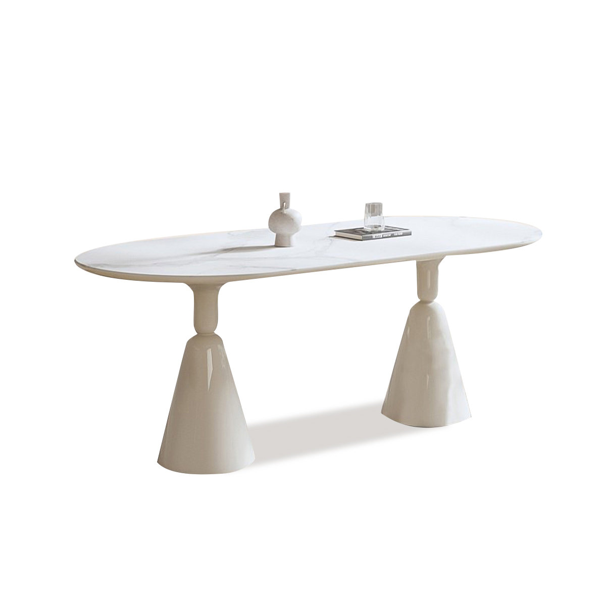 Brayden Studio White Oval Sintered Stone tabletop Dining Table Wayfair
