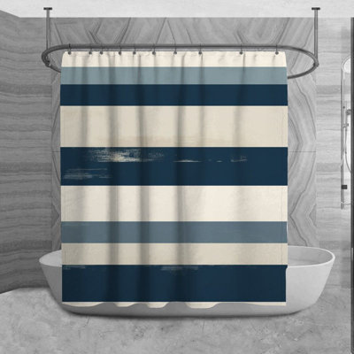 Horizontal Stripes Shower Curtain Striped Bath Mat Navy Bathroom Decor