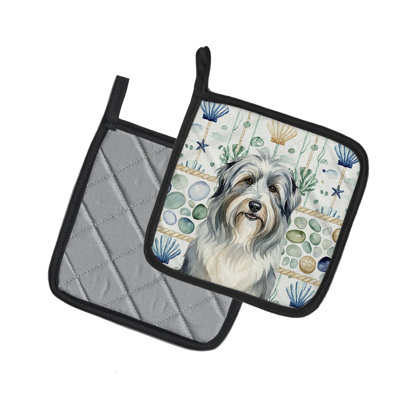 Bearded Collie Coastal Sea Glass Pair of Pot Holders