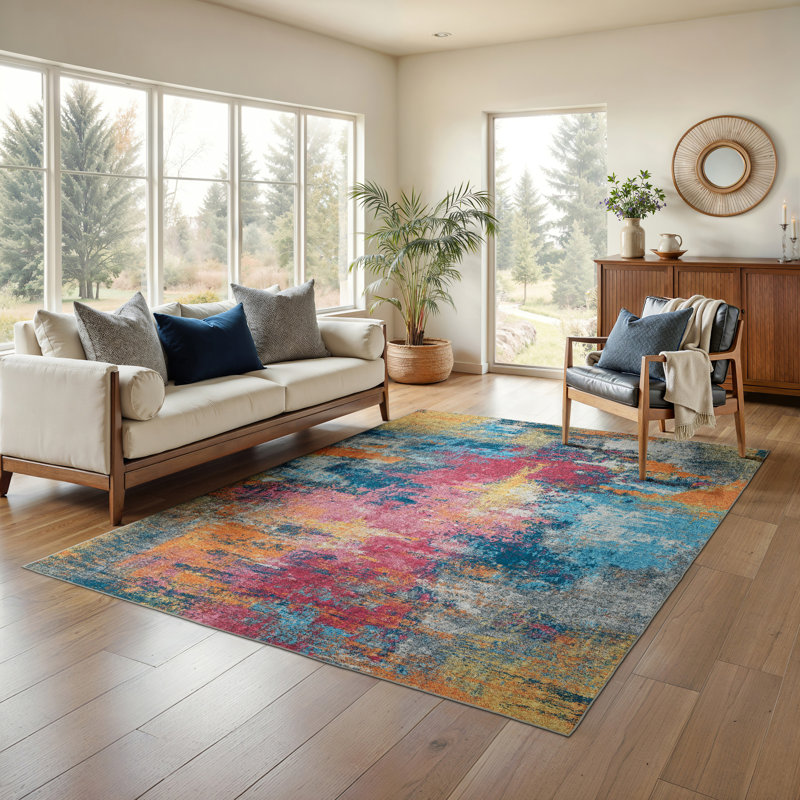 Ratchford Washable Abstract Indoor Rug, Rectangle 7'6" x 10'