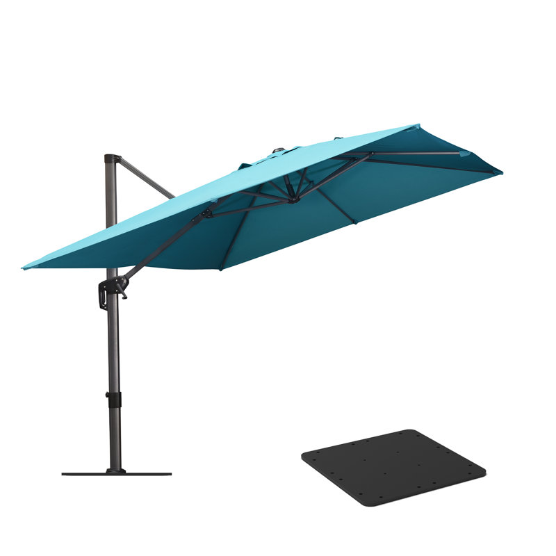 Parasol rectangulaire en porte-à-faux bleu 9 pi x 11 pi avec base en tôle d'acier Rhim, Bleu