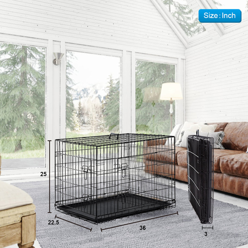 Cage pour chien Cage pour chien portative et pliable de 36 pouces de large à l'intérieur et à l'extérieur en métal résistant aux intempéries