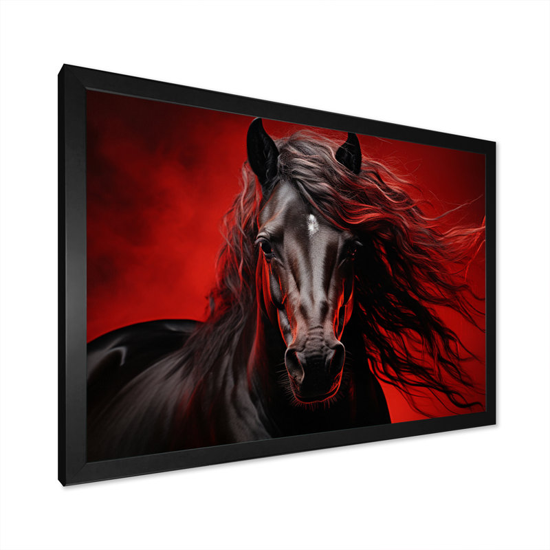 Red Black Horse Vibrant Red Equine II - Animals Wall Art Prints, H 16 po x l 32 po x P 1 po, Cadre photo noir
