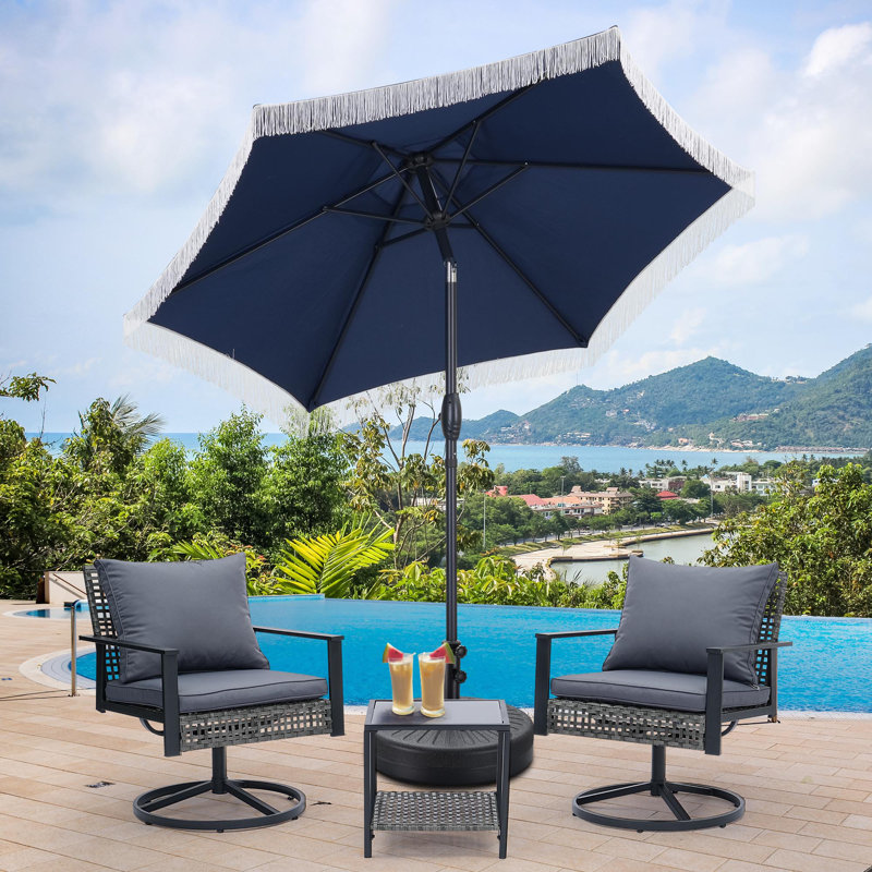 Ensemble de 4 chaises pivotantes d'extérieur 360 avec parasol 4 pièces, Gris, Marine