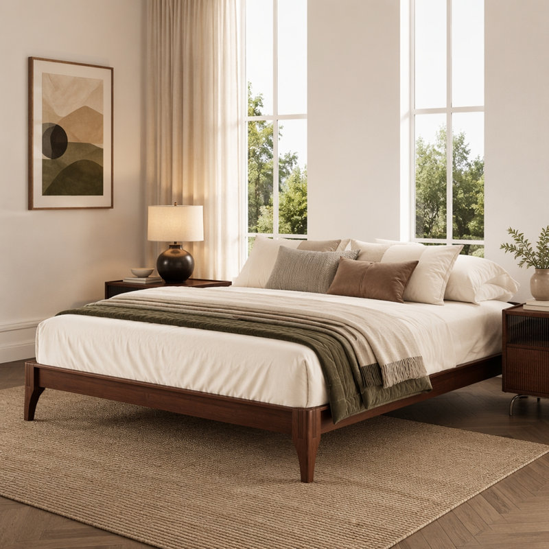 Bamboo Solid Wood Platform Bed Frame, King, Chocolate