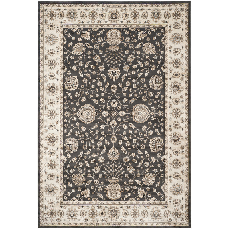 Setser Viscose Oriental Rug in Ivory/Anthracite, Rectangle 4' x 5'3"