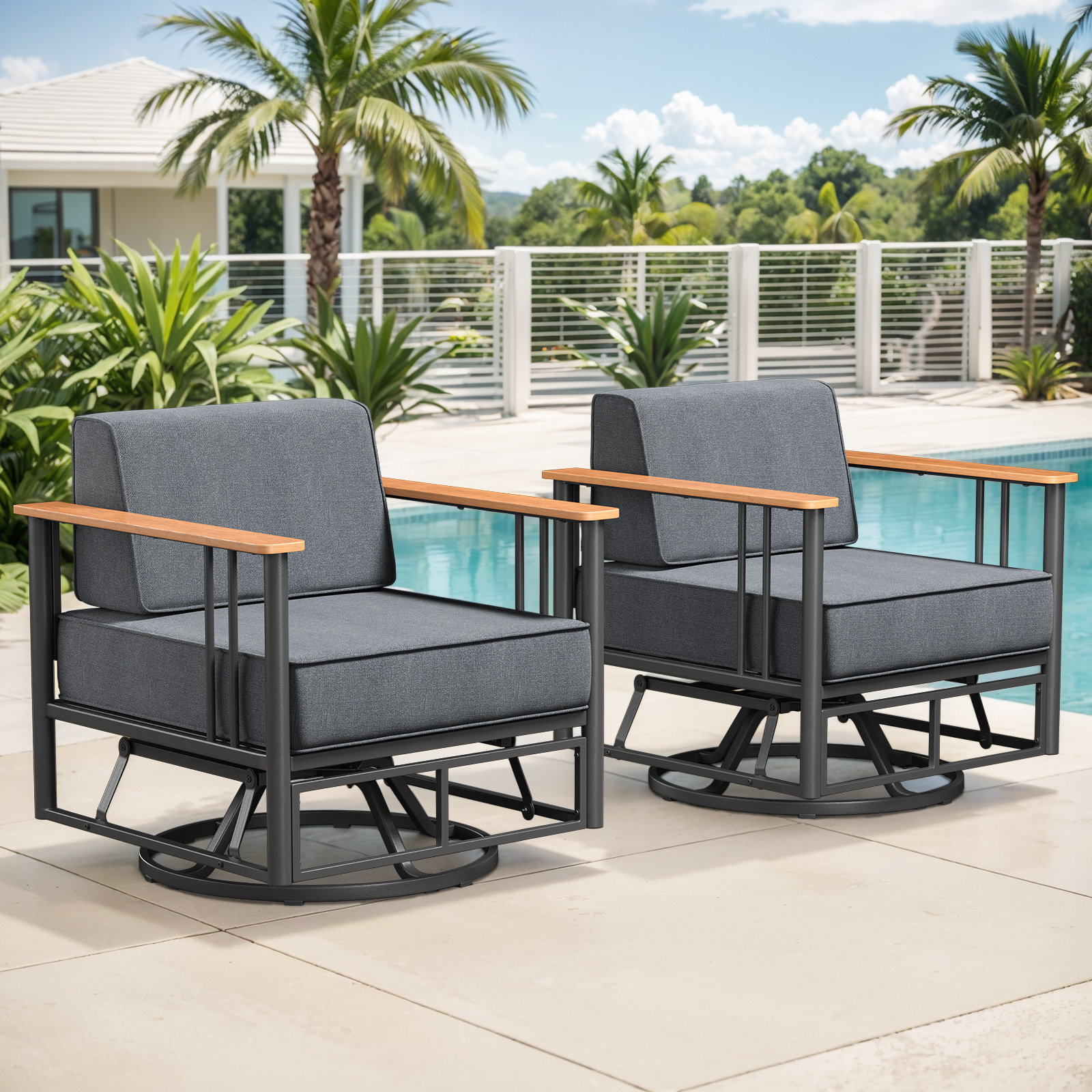 Latitude Run® Canyon Patio Swivel Chairs With 6" Cushions Set Of 2, 360 ...