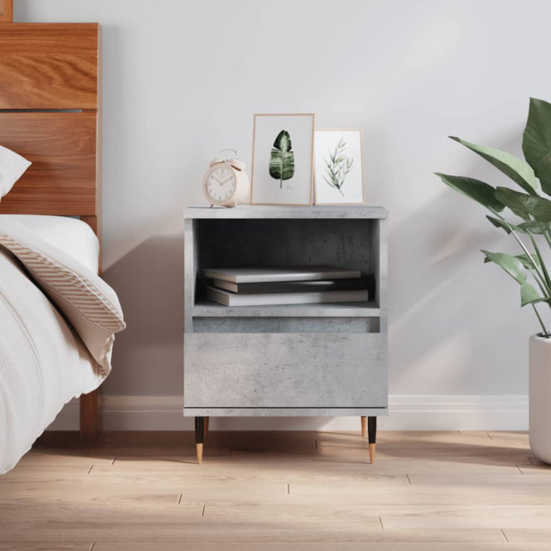 Mushaim 40cm W Manufactured Wood Bedside Table, Concrete grey, Individual