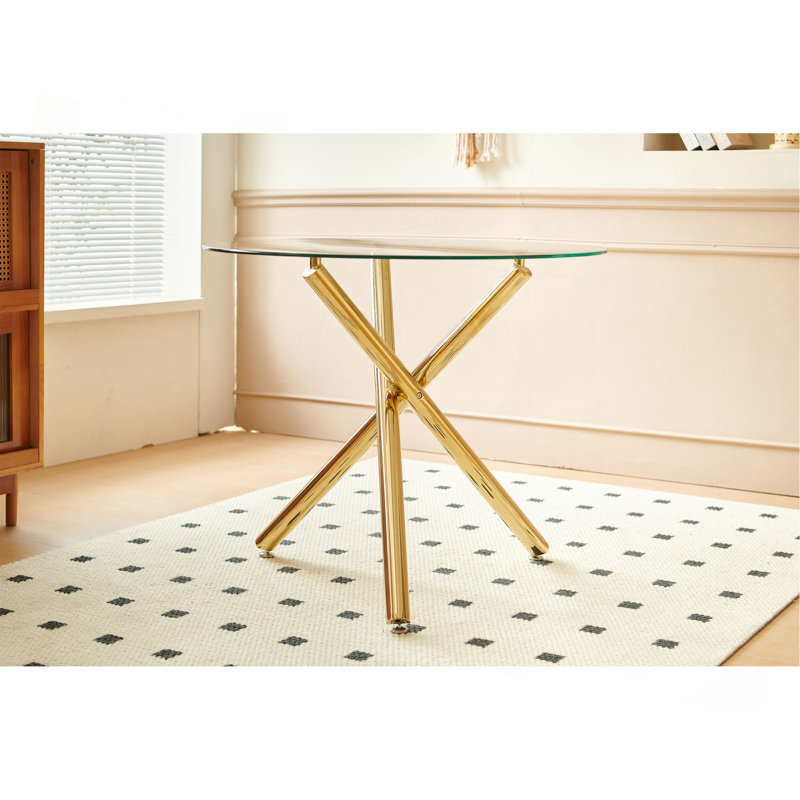 Ensemble de salle à manger 1 + 4,5 pièces, table de salle à manger à pieds en métal Mid-Century pour 4-6 personnes avec plateau en verre, table de salle à manger à piédestal, table basse de loisirs.