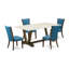 Ensemble de salle à manger moderne de 5 pièces comprenant une table rectangulaire en bois avec pieds en V et 4 chaises rembourrées en lin bleu, 101,6 x 182,9 cm, multicolore-1209458758