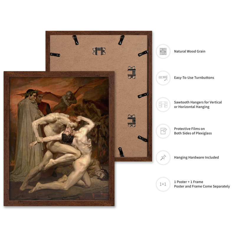 Dante and Virgil In Hell, Poster, 08"H x 10"W, Brown Framed