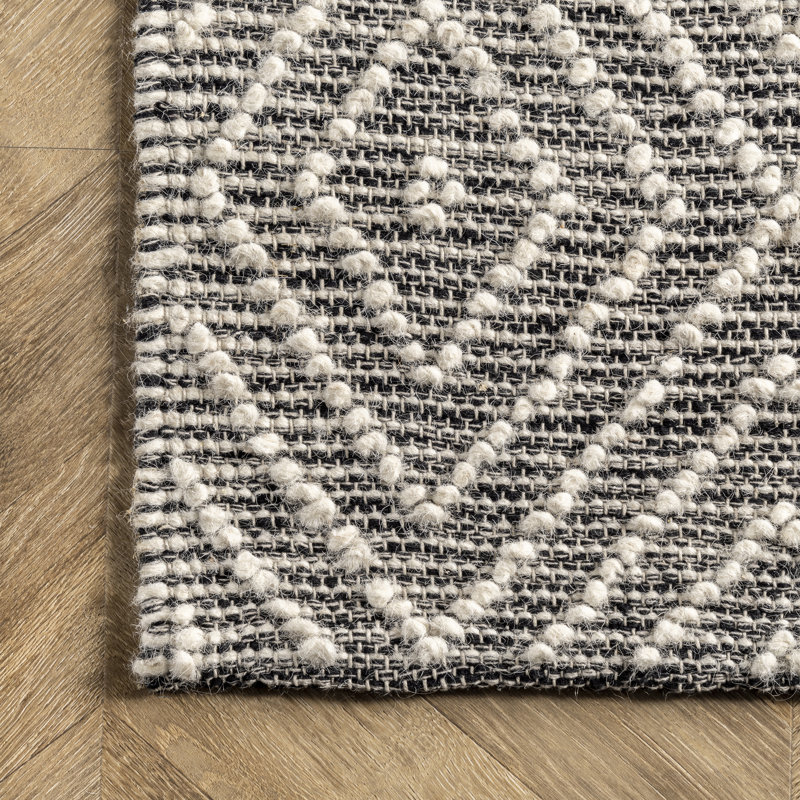 Tapis gris en laine / coton crocheté à la main Kalagher, Rectangulaire 8 pi x 10 pi