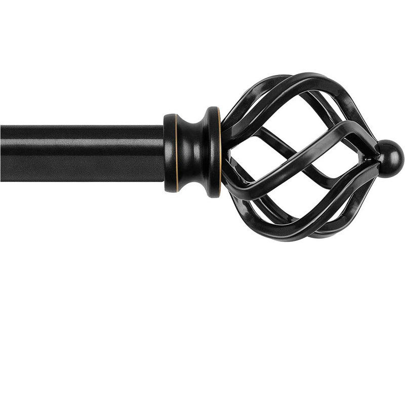 Adjustable 80cm to 148cm 1.9cm Single Curtain Pole, Black