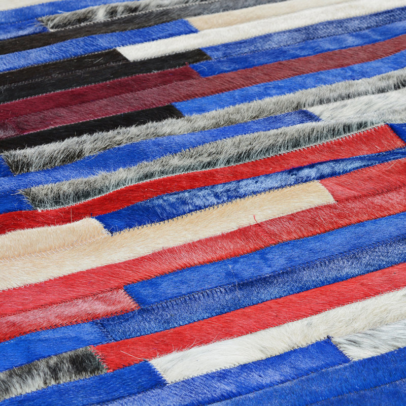Tapis bleu / rouge / ivoire fait à la main, 6 x 9