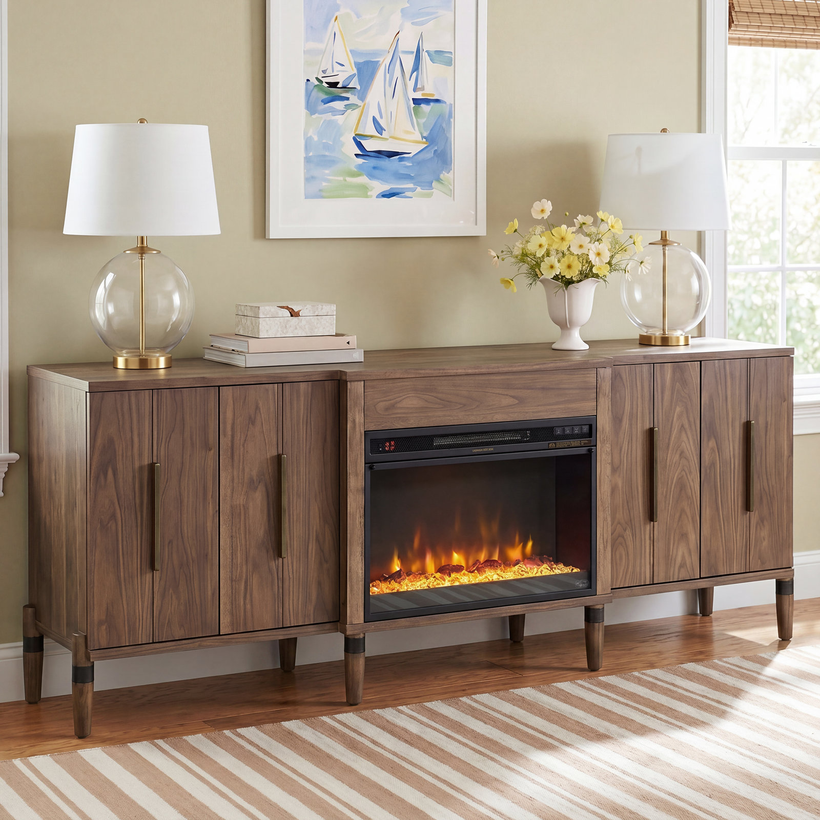 Conner TV Stand with Electric Fireplace, 16"H x 94"L x 28"W