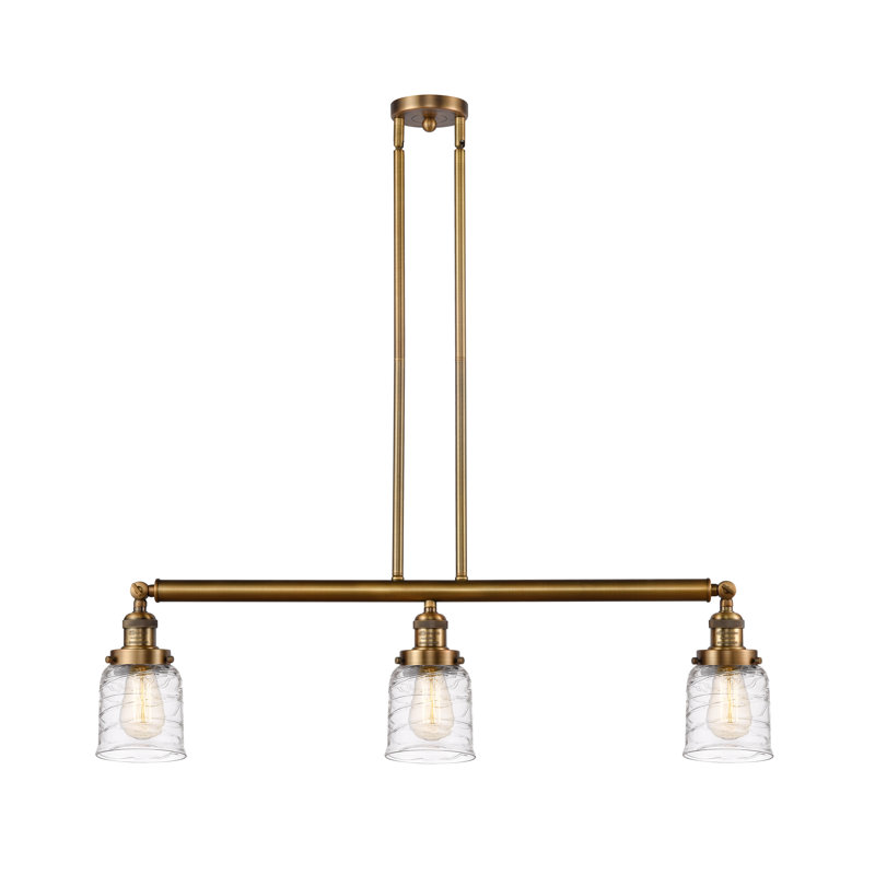 Luminaire suspendu linéaire à 3 lumières pour îlot de cuisine Harta, Laiton antique noir, DEL, Tourbillon déco transparent