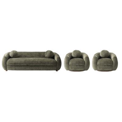 Tribeca 3-Piece Living Room Set with Chenille Upholstered Sofa and Two Accent Chairs
