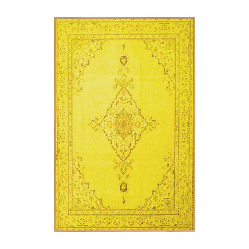 Tapis oriental jaune en chenille / polyester tissé à la machine Milleigh, Rectangle 2 pi x 3 pi