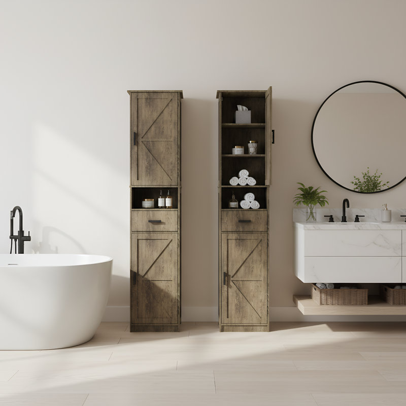 Armoire de rangement de 69 po de hauteur avec portes de grange et tiroir, Taupe