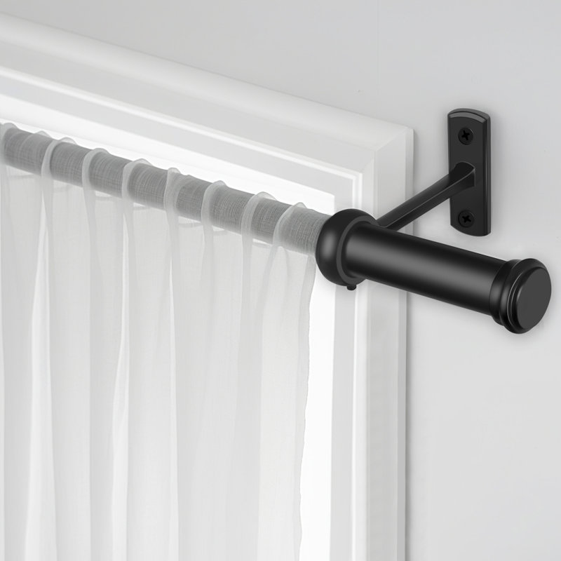 Aresha 1" Dia. Curtain Rods Adjustable Length Single Curtain Rod Black for Ceiling/Wall Mounting, 48" - 86", Black