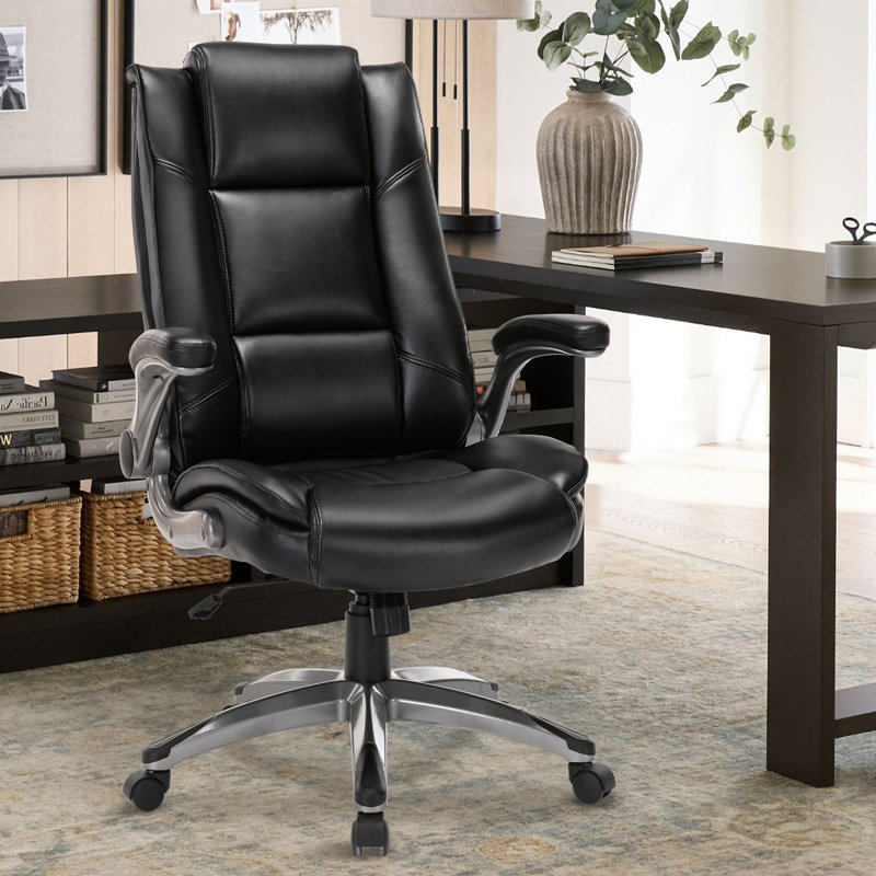  Fauteuil de direction ergonomique à haut dossier en cuir PU Marisol avec accoudoirs réglables, Noir, noir, noir, noir