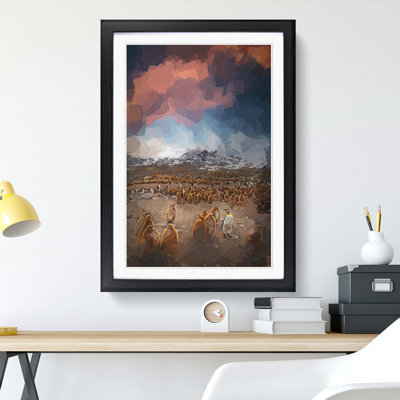 King Penguins & Mountains in Abstract - Picture Frame Graphic Art Print