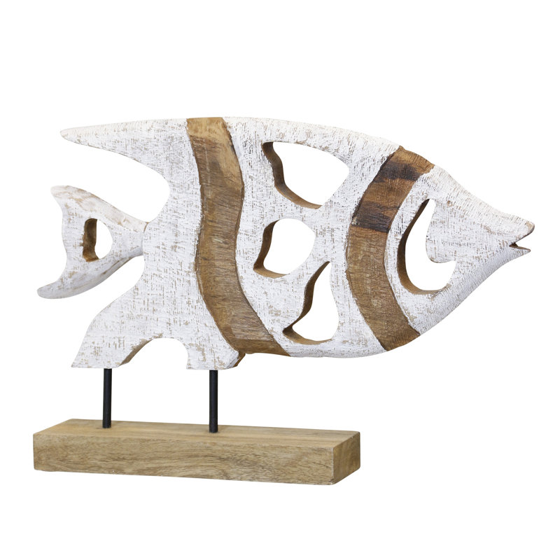 Grimaldi - Wood Angel Fish On Stand - Brushed White - 19" x 4" x 12"