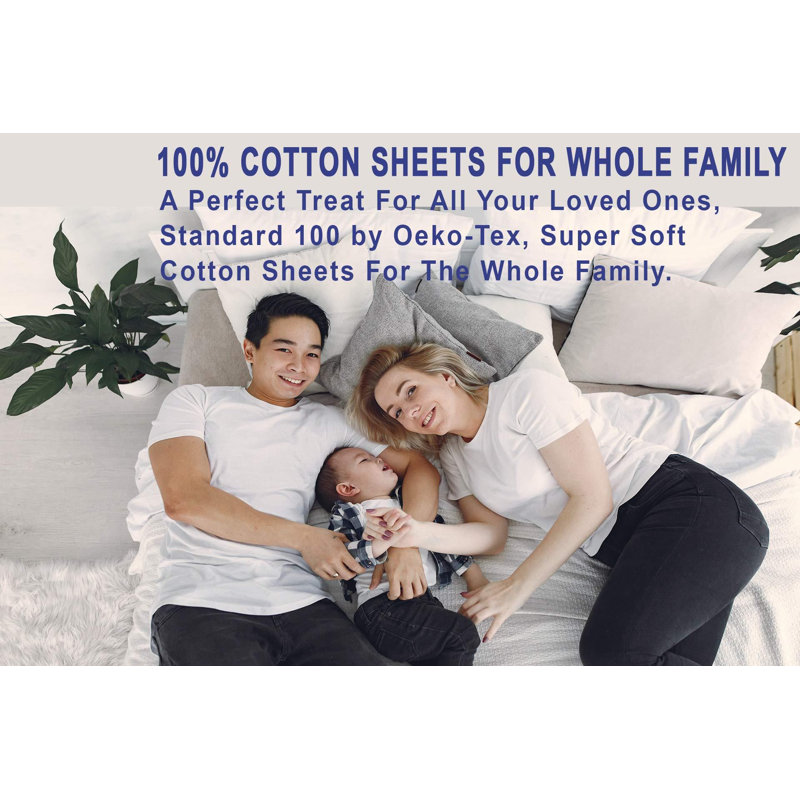 Queen Off-White Cotton Percale Sheet Set with Pillowcases
