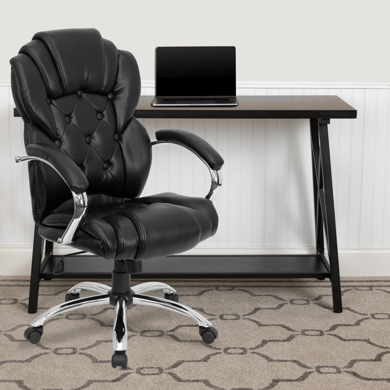 Fauteuil de bureau pivotant à haut dossier de style transitionnel LeatherSoft