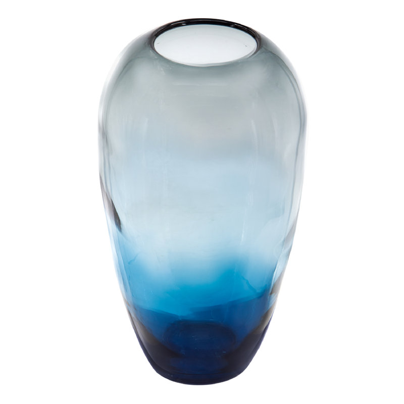 Wigan Handmade Glass Table Vase, 15" H x 7.7" W x 7.7" D, Blue